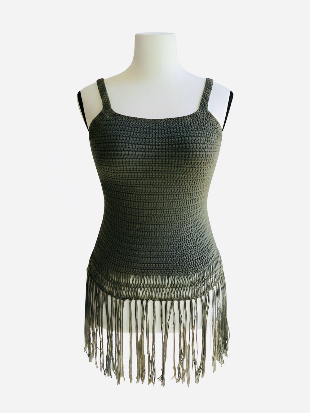 Cloud Chaser Women’s Hunter Green Crochet Fringed Tank Top - Size XS